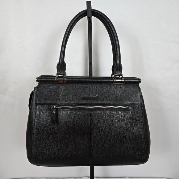 Giorgio Ferretti Satchel Black Italian Leather Double Handle 15" x 10" x 4" - Picture 11 of 16